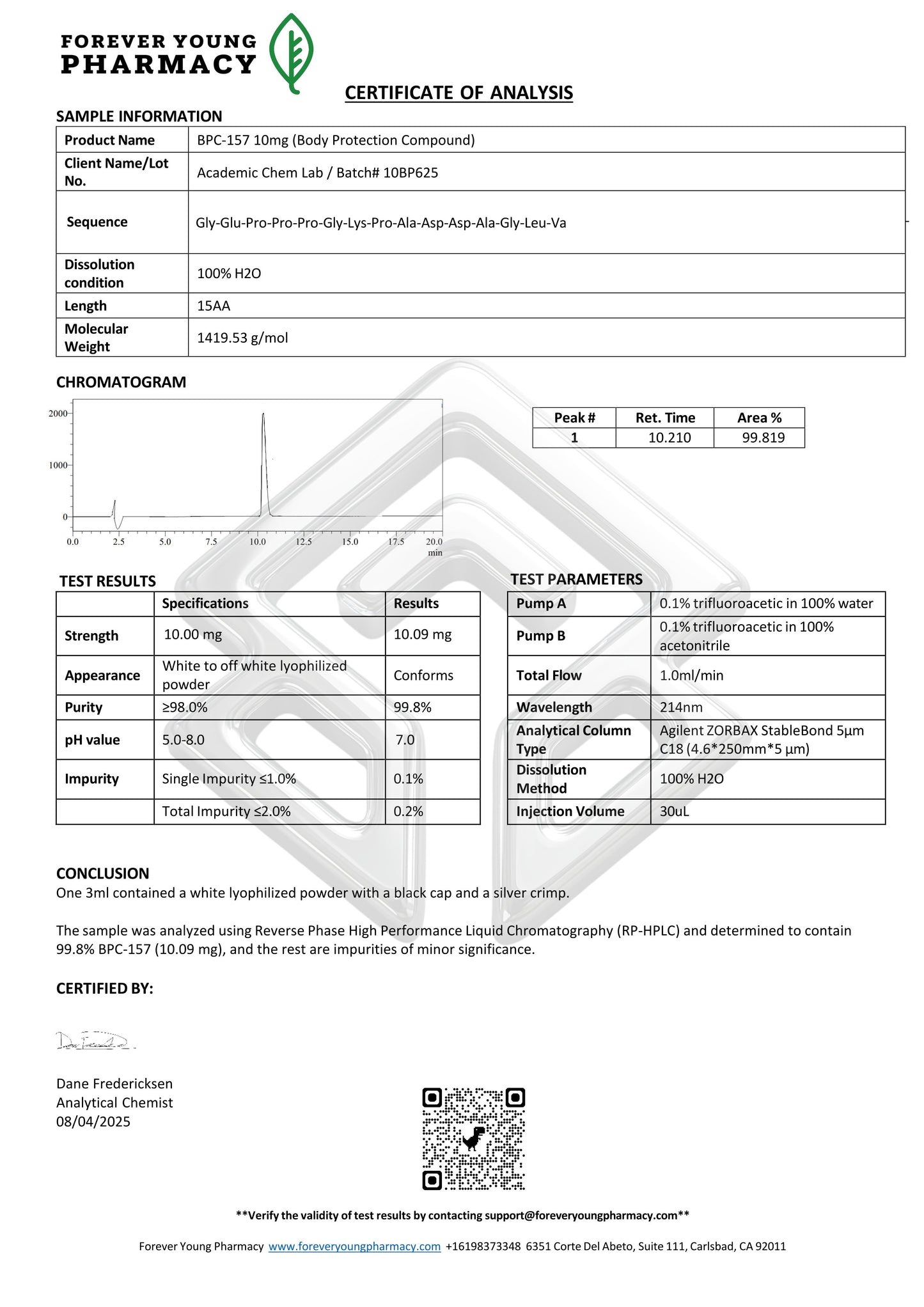 BPC-157 (Pentadecapeptide) — 10 mg Lyophilized Research Peptide