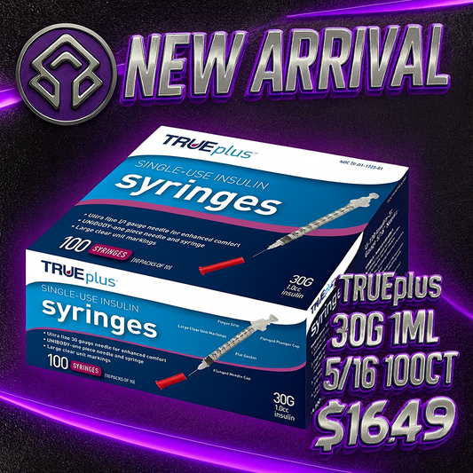 TRUEplus® Single-Use laboratory Syringes – 30G, 1 mL (1 cc), 5/16″ Needle, 100-Count
