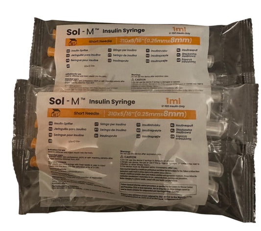 Sol-M 31G Ultra-Thin Insulin Syringes - 10 to 100ct U-100 Compatible
