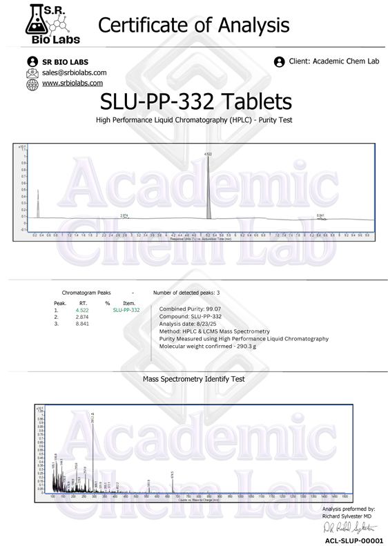 NEW ARRIVAL SALE!!!           SLU-PP-332 Tablets – 60 Count (250mcg Each, 99% Pure) COA