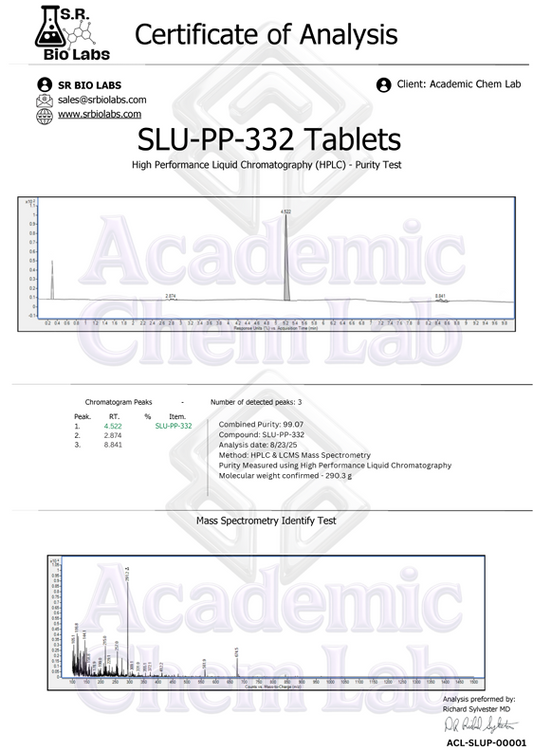 NEW ARRIVAL SALE!!!           SLU-PP-332 Tablets – 60 Count (250mcg Each, 99% Pure) COA