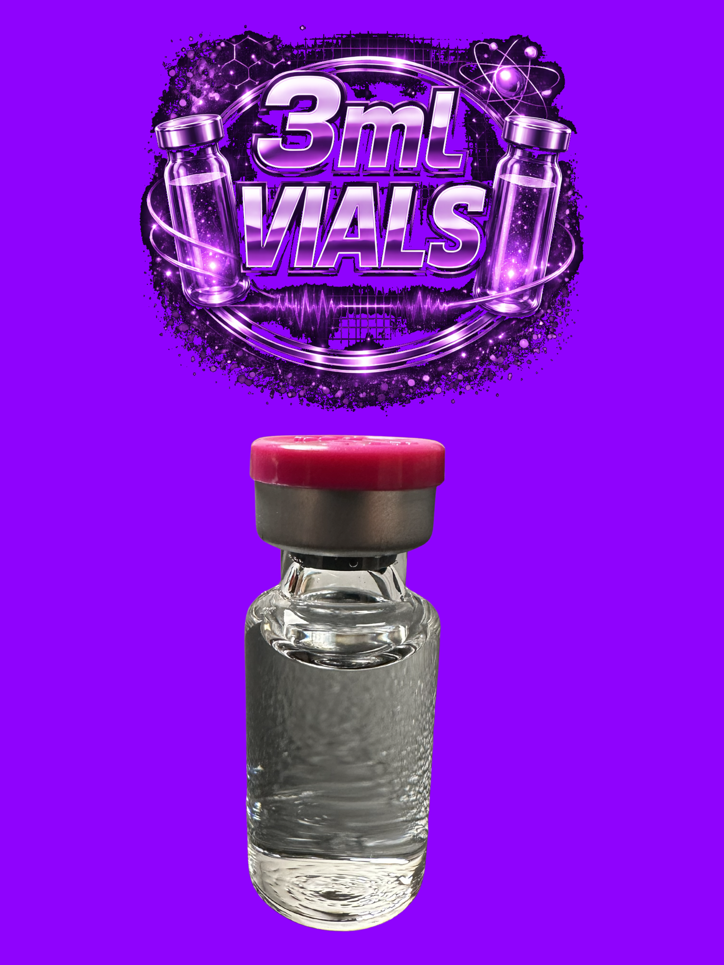 100ct BLACK CAP - Reconstitution Solution Mega-Pack - 3ml vials  **Magenta Caps for photo purposes only**