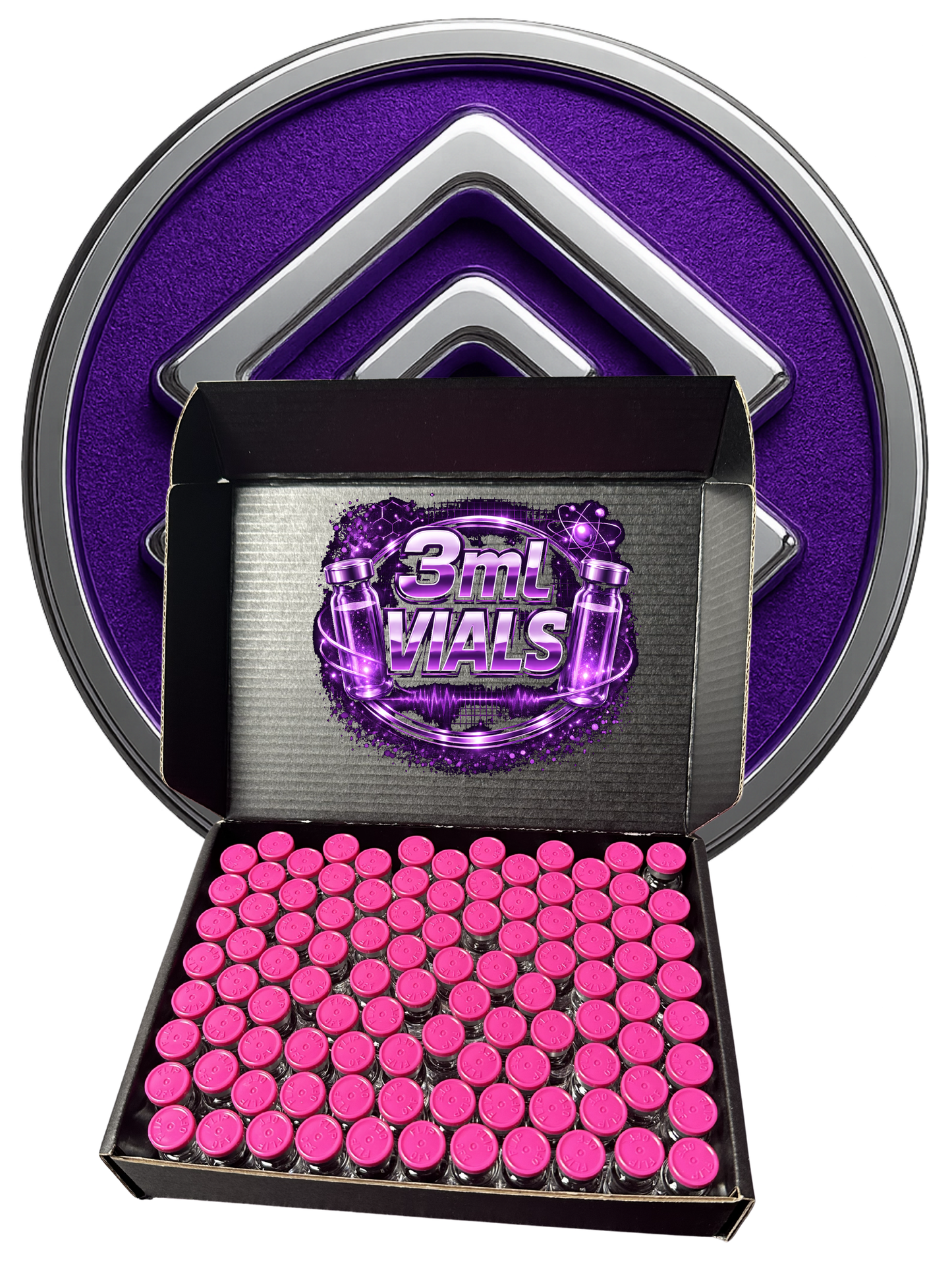 100ct BLACK CAP - Reconstitution Solution Mega-Pack - 3ml vials  **Magenta Caps for photo purposes only**