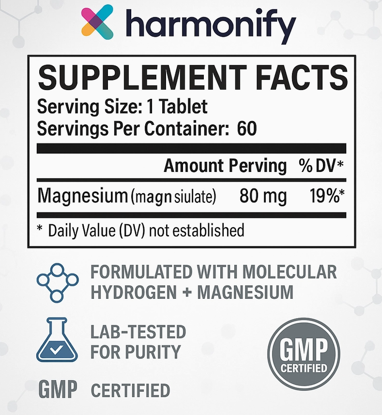 HARMONIFY Molecular Hydrogen – 60 EFFERVESCENT Tablets – 80mg