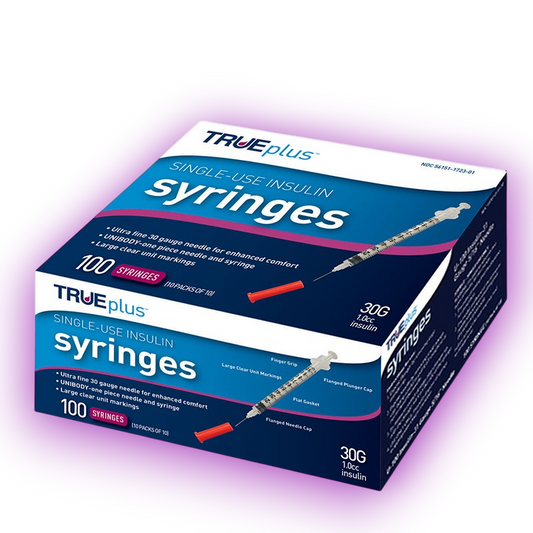 TRUEplus® Single-Use laboratory Syringes – 30G, 1 mL (1 cc), 5/16″ Needle, 100-Count